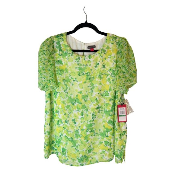 Vince Camuto Tops - NWT Vince Camuto Large Floral Lime Green & Yellow Short Sleeve Blouse
